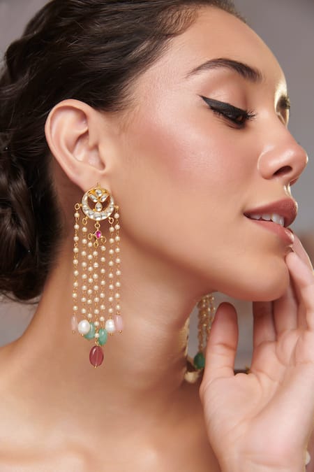 Buy Paisley Pop Multi Color Gota Patti, Stones, Pearls Kundan Tassel Dangler Earrings Online at Aza Fashions Buy_Paisley Pop_Multi Color Gota Patti, Stones, Pearls Kundan Tassel Dangler Earrings _Online_at_Aza_Fashions