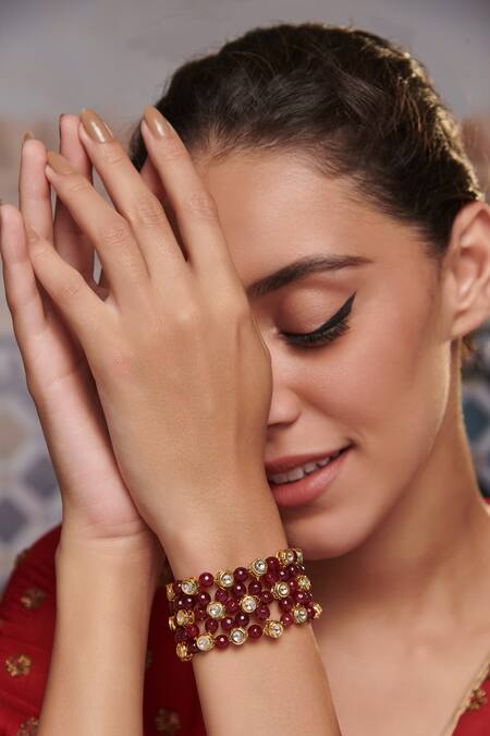 Buy_Paisley Pop_Red Crystals Handcrafted Kundan Bracelet _Online_at_Aza_Fashions