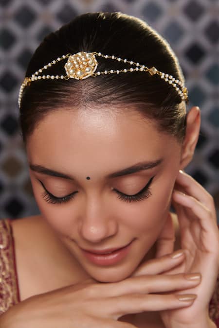 Paisley Pop Kundan Pearl Embellished Mathapatti 