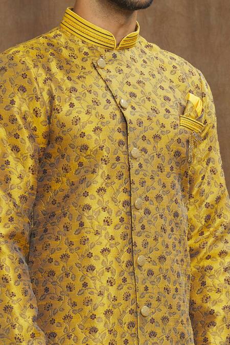 Shop Arihant Rai Sinha Gold Brocade, Silk Embroidery Banarasi Jaal Pattern Woven Kurta Set Online at Aza Fashions Shop_Arihant Rai Sinha_Gold Brocade, Silk Embroidery Banarasi Jaal Pattern Woven Kurta Set _Online_at_Aza_Fashions