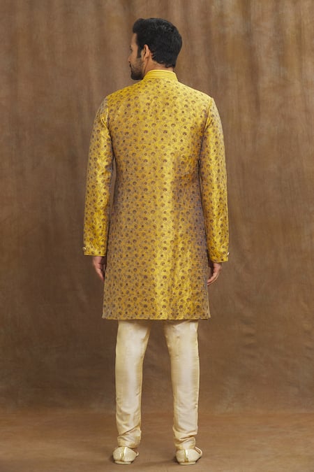 Shop Arihant Rai Sinha Gold Brocade, Silk Embroidery Banarasi Jaal Pattern Woven Kurta Set at Aza Fashions Shop_Arihant Rai Sinha_Gold Brocade, Silk Embroidery Banarasi Jaal Pattern Woven Kurta Set _at_Aza_Fashions