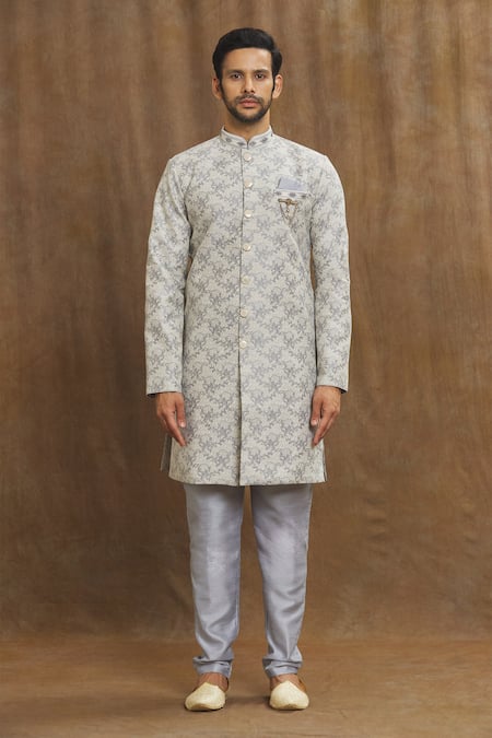 Arihant Rai Sinha Off White Silk Embroidery Rose Jaal Pattern Banarasi Kurta Set Online at Aza Fashions Arihant Rai Sinha_Off White Silk Embroidery Rose Jaal Pattern Banarasi Kurta Set_Online_at_Aza_Fashions