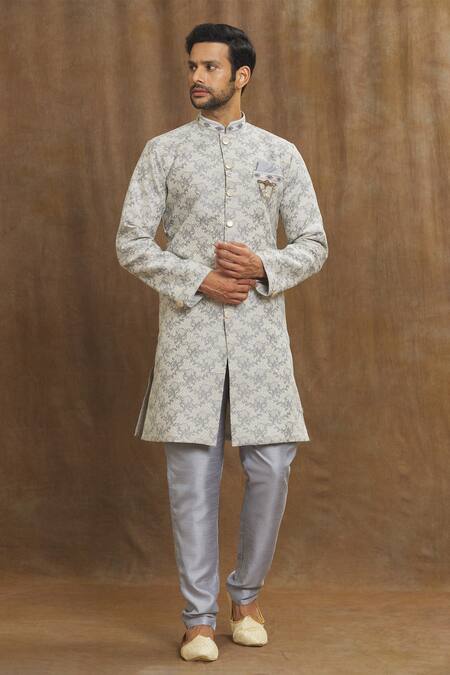 Buy Arihant Rai Sinha Off White Silk Embroidery Rose Jaal Pattern Banarasi Kurta Set Online at Aza Fashions Buy_Arihant Rai Sinha_Off White Silk Embroidery Rose Jaal Pattern Banarasi Kurta Set_Online_at_Aza_Fashions