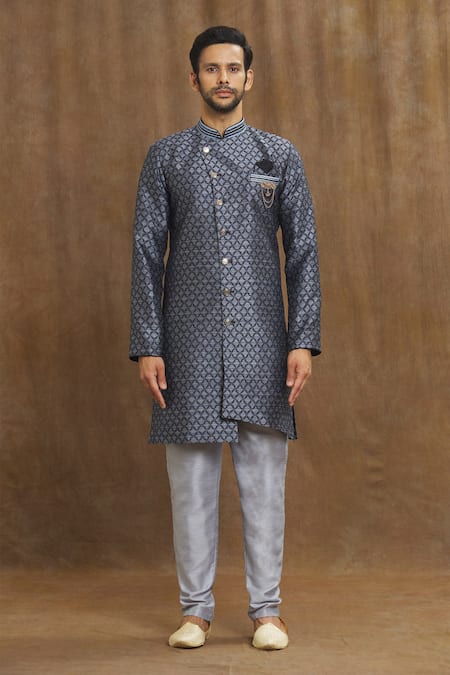 Buy Arihant Rai Sinha Blue Brocade, Silk Embroidery Banarasi Mughal Jaal Pattern Kurta Set Online at Aza Fashions Buy_Arihant Rai Sinha_Blue Brocade, Silk Embroidery Banarasi Mughal Jaal Pattern Kurta Set _Online_at_Aza_Fashions