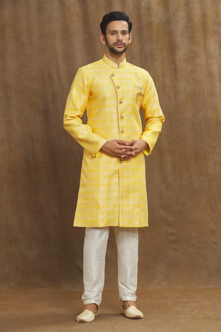 Buy Arihant Rai Sinha Yellow Brocade, Silk Embroidery Banarasi Vintage Pattern Kurta Set Online at Aza Fashions Buy_Arihant Rai Sinha_Yellow Brocade, Silk Embroidery Banarasi Vintage Pattern Kurta Set _Online_at_Aza_Fashions