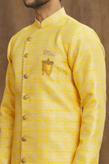 Shop Arihant Rai Sinha Yellow Brocade, Silk Embroidery Banarasi Vintage Pattern Kurta Set Online at Aza Fashions Shop_Arihant Rai Sinha_Yellow Brocade, Silk Embroidery Banarasi Vintage Pattern Kurta Set _Online_at_Aza_Fashions