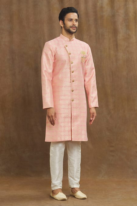 Buy_Arihant Rai Sinha_Pink Brocade, Silk Embroidery Vintage Woven Pattern Banarasi Kurta Set_Online_at_Aza_Fashions