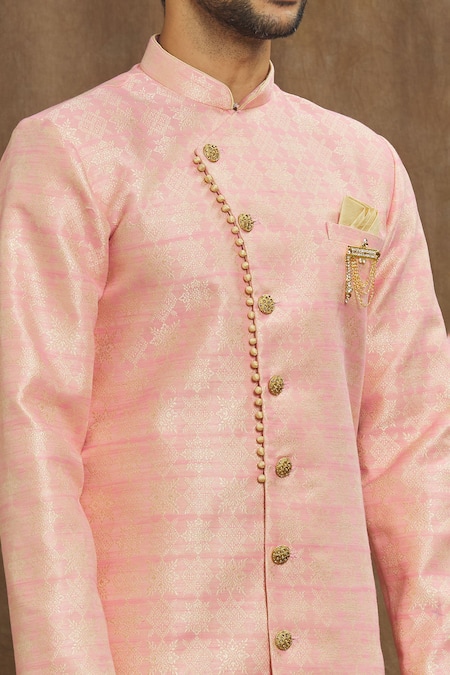 Shop_Arihant Rai Sinha_Pink Brocade, Silk Embroidery Vintage Woven Pattern Banarasi Kurta Set_Online_at_Aza_Fashions