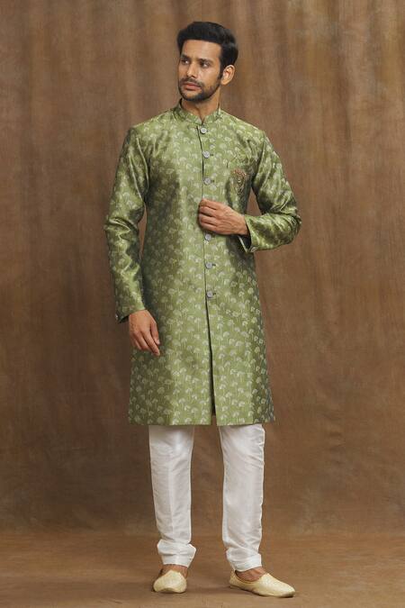 Buy Arihant Rai Sinha Green Brocade, Silk Metallic Thread Banarasi Bloom Woven Pattern Kurta Set Online at Aza Fashions Buy_Arihant Rai Sinha_Green Brocade, Silk Metallic Thread Banarasi Bloom Woven Pattern Kurta Set _Online_at_Aza_Fashions