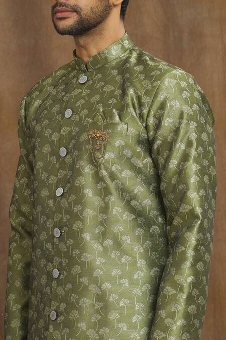 Shop Arihant Rai Sinha Green Brocade, Silk Metallic Thread Banarasi Bloom Woven Pattern Kurta Set Online at Aza Fashions Shop_Arihant Rai Sinha_Green Brocade, Silk Metallic Thread Banarasi Bloom Woven Pattern Kurta Set _Online_at_Aza_Fashions