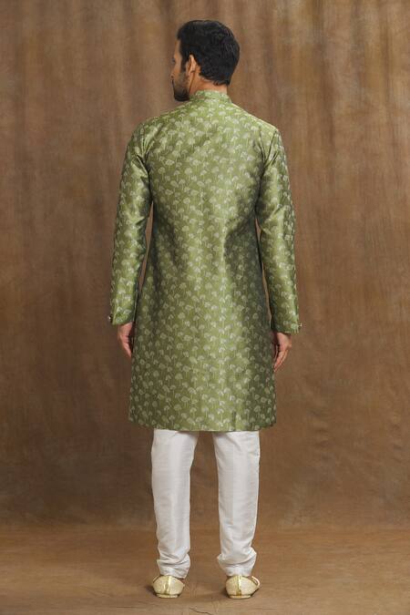 Shop Arihant Rai Sinha Green Brocade, Silk Metallic Thread Banarasi Bloom Woven Pattern Kurta Set at Aza Fashions Shop_Arihant Rai Sinha_Green Brocade, Silk Metallic Thread Banarasi Bloom Woven Pattern Kurta Set _at_Aza_Fashions