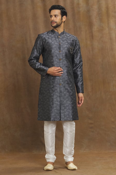 Aryavir Malhotra Bloom Pattern Banarasi Woven Kurta Set 