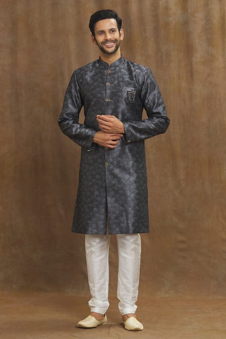 Buy Arihant Rai Sinha Black Brocade, Silk Metallic Thread Bloom Pattern Banarasi Woven Kurta Set Online at Aza Fashions Buy_Arihant Rai Sinha_Black Brocade, Silk Metallic Thread Bloom Pattern Banarasi Woven Kurta Set _Online_at_Aza_Fashions