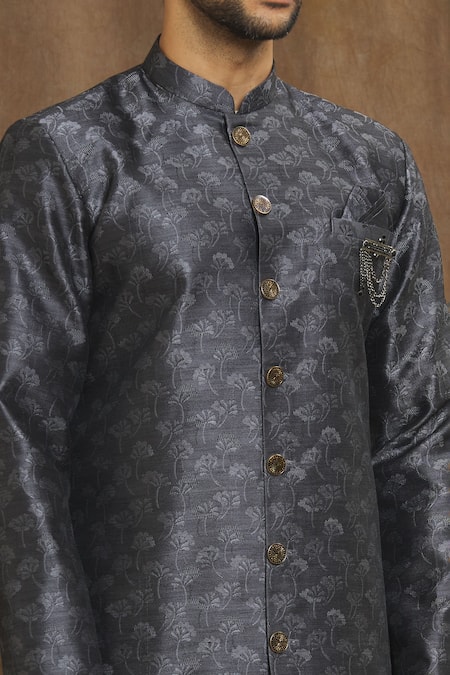 Shop Arihant Rai Sinha Black Brocade, Silk Metallic Thread Bloom Pattern Banarasi Woven Kurta Set Online at Aza Fashions Shop_Arihant Rai Sinha_Black Brocade, Silk Metallic Thread Bloom Pattern Banarasi Woven Kurta Set _Online_at_Aza_Fashions