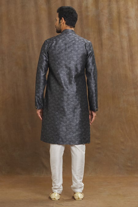Shop Arihant Rai Sinha Black Brocade, Silk Metallic Thread Bloom Pattern Banarasi Woven Kurta Set at Aza Fashions Shop_Arihant Rai Sinha_Black Brocade, Silk Metallic Thread Bloom Pattern Banarasi Woven Kurta Set _at_Aza_Fashions