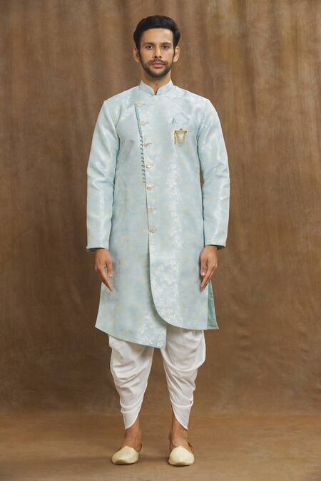 Arihant Rai Sinha Blue Brocade, Silk Embroidery Flower Woven Kurta Set Online at Aza Fashions Arihant Rai Sinha_Blue Brocade, Silk Embroidery Flower Woven Kurta Set _Online_at_Aza_Fashions