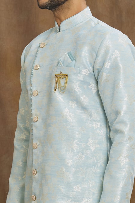 Shop Arihant Rai Sinha Blue Brocade, Silk Embroidery Flower Woven Kurta Set Online at Aza Fashions Shop_Arihant Rai Sinha_Blue Brocade, Silk Embroidery Flower Woven Kurta Set _Online_at_Aza_Fashions