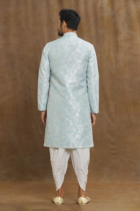 Shop Arihant Rai Sinha Blue Brocade, Silk Embroidery Flower Woven Kurta Set at Aza Fashions Shop_Arihant Rai Sinha_Blue Brocade, Silk Embroidery Flower Woven Kurta Set _at_Aza_Fashions