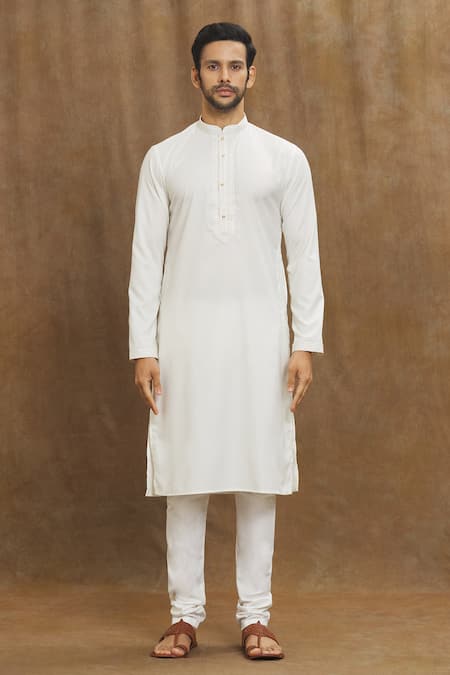 Arihant Rai Sinha_Off White Silk Embroidery Mandarin Collar Kurta _Online_at_Aza_Fashions