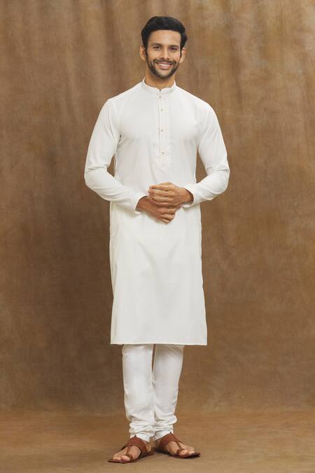 Buy_Arihant Rai Sinha_Off White Silk Embroidery Mandarin Collar Kurta _Online_at_Aza_Fashions
