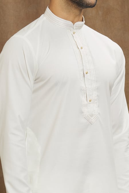 Shop_Arihant Rai Sinha_Off White Silk Embroidery Mandarin Collar Kurta _Online_at_Aza_Fashions
