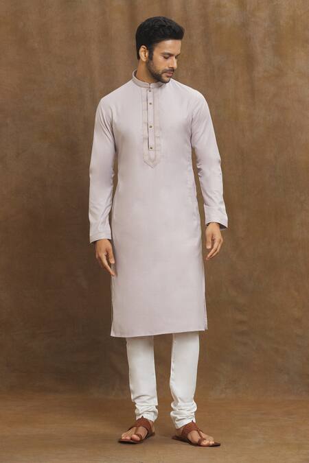 Buy_Arihant Rai Sinha_Grey Silk Embroidery Placement Kurta _Online_at_Aza_Fashions