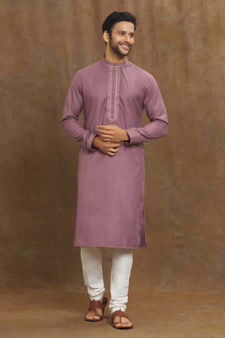 Buy_Arihant Rai Sinha_Purple Silk Embroidery Placket Kurta _Online_at_Aza_Fashions