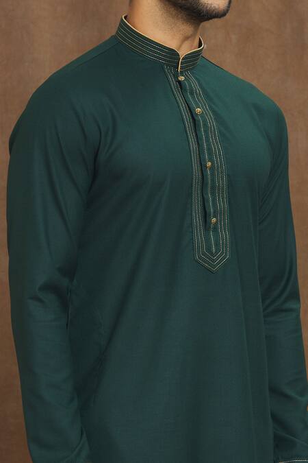 Shop Arihant Rai Sinha Green Silk Embroidery Full Sleeve Placket Kurta Online at Aza Fashions Shop_Arihant Rai Sinha_Green Silk Embroidery Full Sleeve Placket Kurta _Online_at_Aza_Fashions