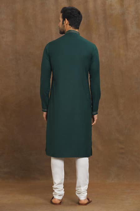 Shop Arihant Rai Sinha Green Silk Embroidery Full Sleeve Placket Kurta at Aza Fashions Shop_Arihant Rai Sinha_Green Silk Embroidery Full Sleeve Placket Kurta _at_Aza_Fashions