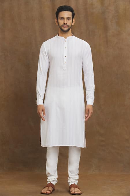 Arihant Rai Sinha Off White Silk Stripe Print Kurta Online at Aza Fashions Arihant Rai Sinha_Off White Silk Stripe Print Kurta _Online_at_Aza_Fashions