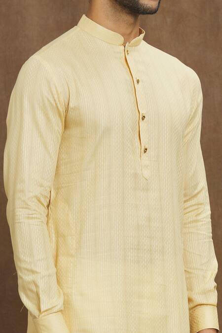 Shop_Arihant Rai Sinha_Gold Silk Linear Print Kurta _Online_at_Aza_Fashions