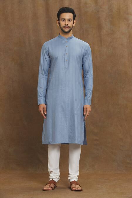 Arihant Rai Sinha Blue Silk Linear Print Straight Kurta Online at Aza Fashions Arihant Rai Sinha_Blue Silk Linear Print Straight Kurta_Online_at_Aza_Fashions