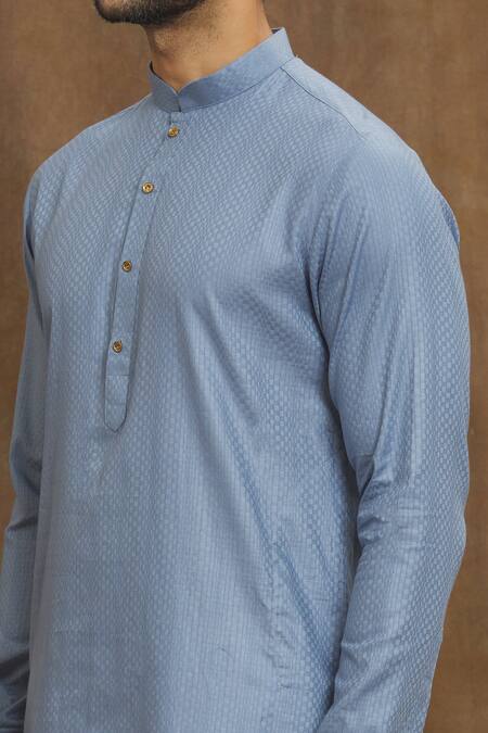 Shop Arihant Rai Sinha Blue Silk Linear Print Straight Kurta Online at Aza Fashions Shop_Arihant Rai Sinha_Blue Silk Linear Print Straight Kurta_Online_at_Aza_Fashions