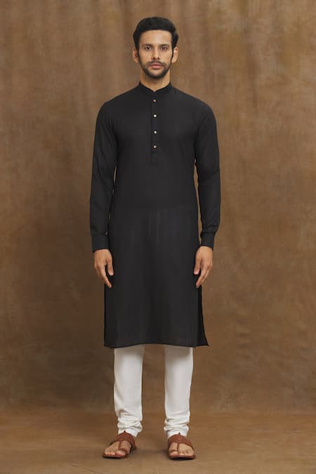 Arihant Rai Sinha Black Silk Printed Straight Kurta Online at Aza Fashions Arihant Rai Sinha_Black Silk Printed Straight Kurta _Online_at_Aza_Fashions