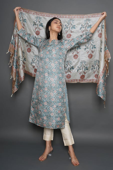 Kameez Flower Bloom Print Kurta With Dupatta 