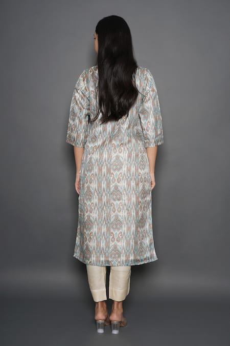 Shop Kameez Blue Tussar, Silk Mandarin Collar Abstract Print Kurta With Dupatta at Aza Fashions Shop_Kameez_Blue Tussar, Silk Mandarin Collar Abstract Print Kurta With Dupatta _at_Aza_Fashions