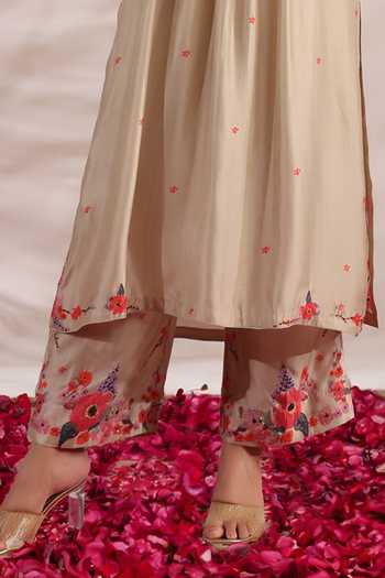 Buy Label Niti Bothra Ivory Silk Sequins, Beads, Bahaar Gathered Printed Kurta And Palazzo Set Online at Aza Fashions Buy_Label Niti Bothra_Ivory Silk Sequins, Beads, Bahaar Gathered Printed Kurta And Palazzo Set _Online_at_Aza_Fashions