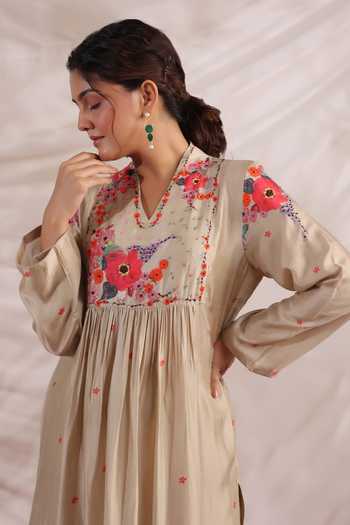 Buy_Label Niti Bothra_Ivory Silk Sequins, Beads, Bahaar Gathered Printed Kurta And Palazzo Set 