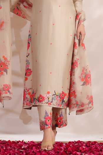 Shop_Label Niti Bothra_Ivory Silk Beads, Embroidery V-neck Bahaar Printed Kurta Palazzo Set _Online_at_Aza_Fashions
