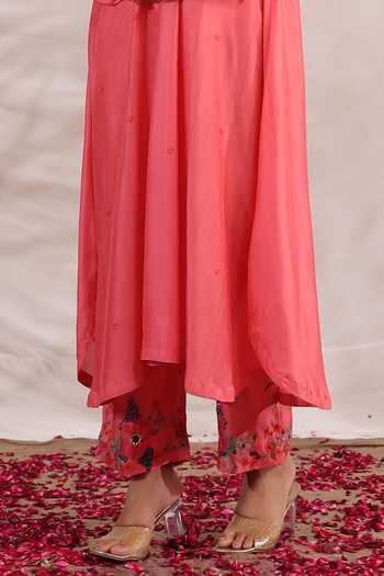 Buy_Label Niti Bothra_Pink Silk Beads, Sequins, Bahaar Asymmetric Printed Kurta And Palazzo Set _Online_at_Aza_Fashions