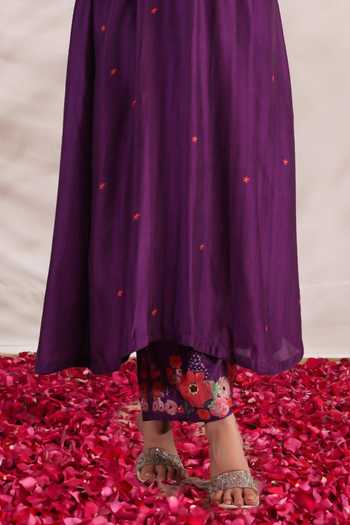 Buy Label Niti Bothra Purple Silk Sequins, Beads, Bahaar Printed Asymmetric Kurta And Palazzo Set Online at Aza Fashions Buy_Label Niti Bothra_Purple Silk Sequins, Beads, Bahaar Printed Asymmetric Kurta And Palazzo Set _Online_at_Aza_Fashions
