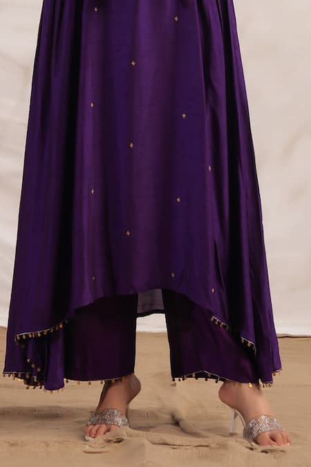 Shop_Label Niti Bothra_Purple Silk Sequins, Embroidery V-neck Pankh Placement Anarkali And Palazzo Set _Online_at_Aza_Fashions