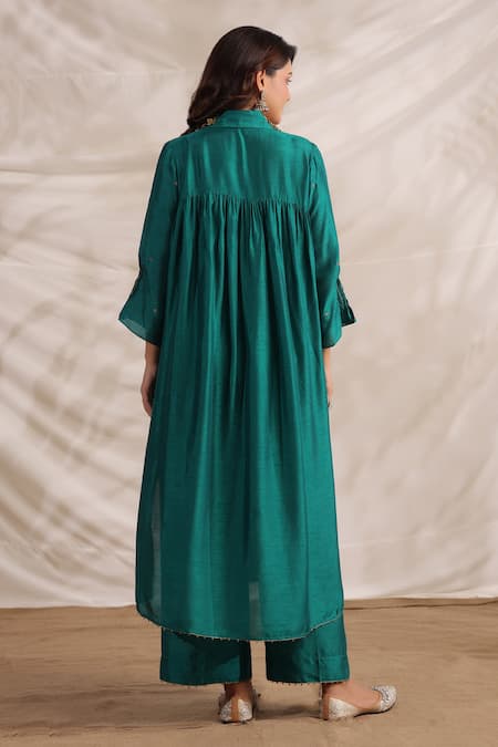 Label Niti Bothra Pankh Embroidered Pintucked Anarkali & Palazzo Set 