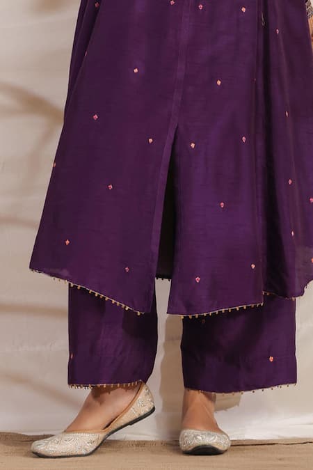 Shop_Label Niti Bothra_Purple Silk Sequins, Embroidery Pankh Asymmetric Anarkali And Palazzo Set _Online_at_Aza_Fashions
