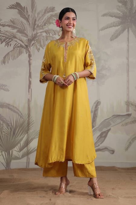 Label Niti Bothra Roselyn A-Line Embroidered Kurta & Palazzo Set 