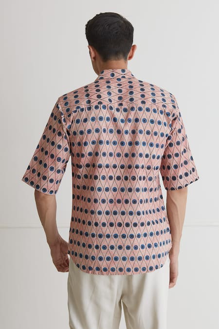 Shop_Artless_Peach Cotton Linen Printed Eyes On You Shirt_at_Aza_Fashions