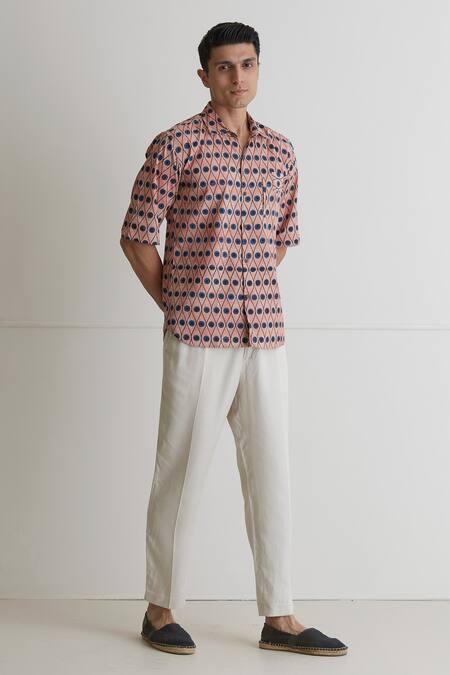 Artless_Peach Cotton Linen Printed Eyes On You Shirt_Online_at_Aza_Fashions