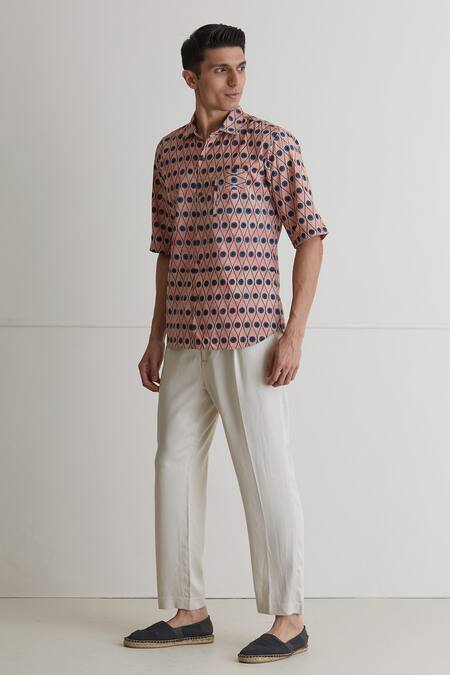 Buy_Artless_Peach Cotton Linen Printed Eyes On You Shirt_Online_at_Aza_Fashions