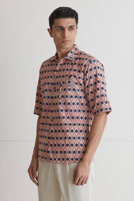 Artless_Peach Cotton Linen Printed Eyes On You Shirt_at_Aza_Fashions