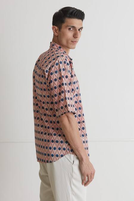 Buy_Artless_Peach Cotton Linen Printed Eyes On You Shirt